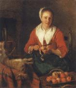 Gabriel Metsu Apple scarf end woman oil on canvas